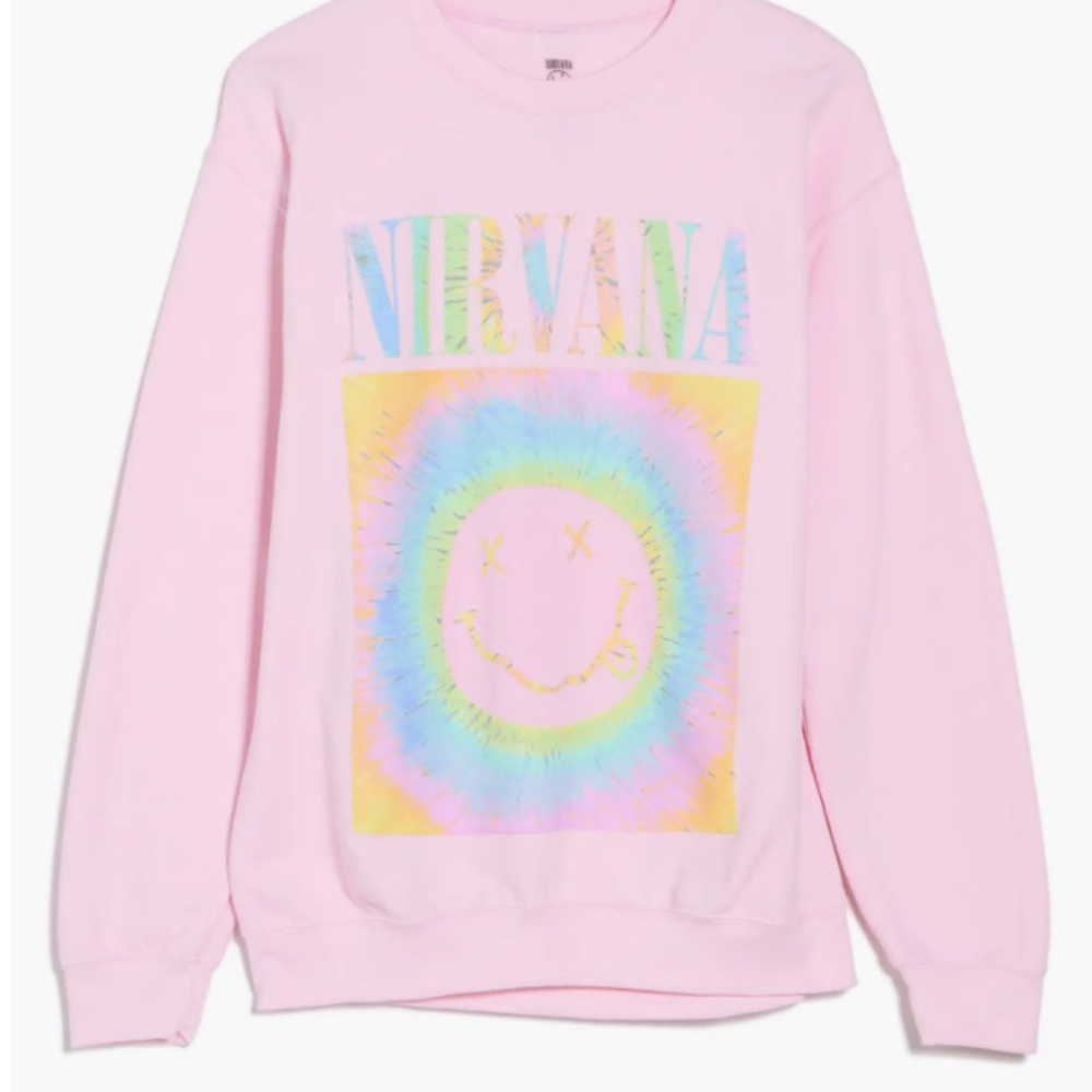 NIRVANA Pink Tie-Dye Graphic Sweater